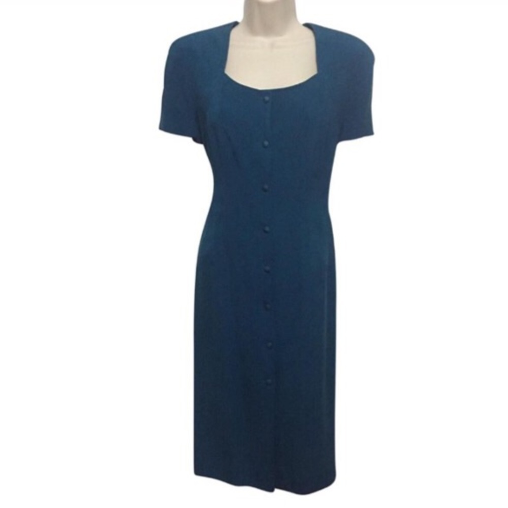 Dana Buchman Teal Silk Short Sleeve Dress